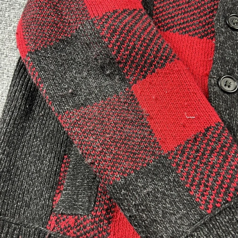 Banana Republic Cardigan Sweater Mens Medium Red‎ Plaid Shawl Collar Flipucci